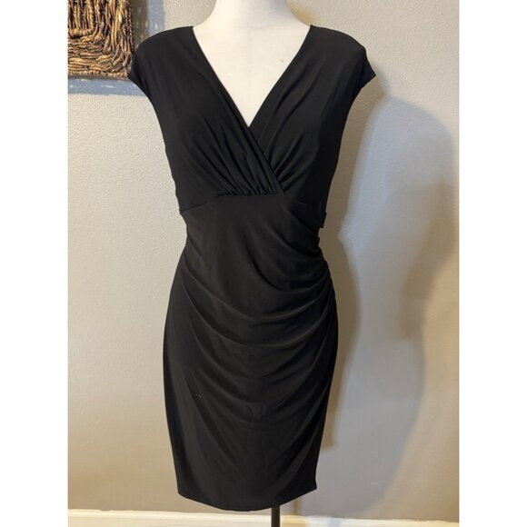 Ralph Lauren Dress Black 16 V Neck Stretch Washable Career Church Cap Sleeve - Picture 8 of 12